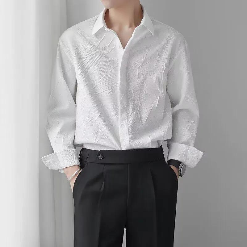 

Однотонная рубашка-кардиган с лацканами на пуговицах с длинным рукавом для мужчин, свободный повседневный красивый топ в корейском стиле L белый