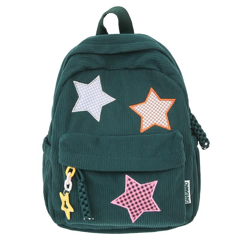 School bag Star Corduroy Shopping Small Backpack for Women, 1011 New High School Student Solid Color Double Shoulder Ins Versatile School Bag