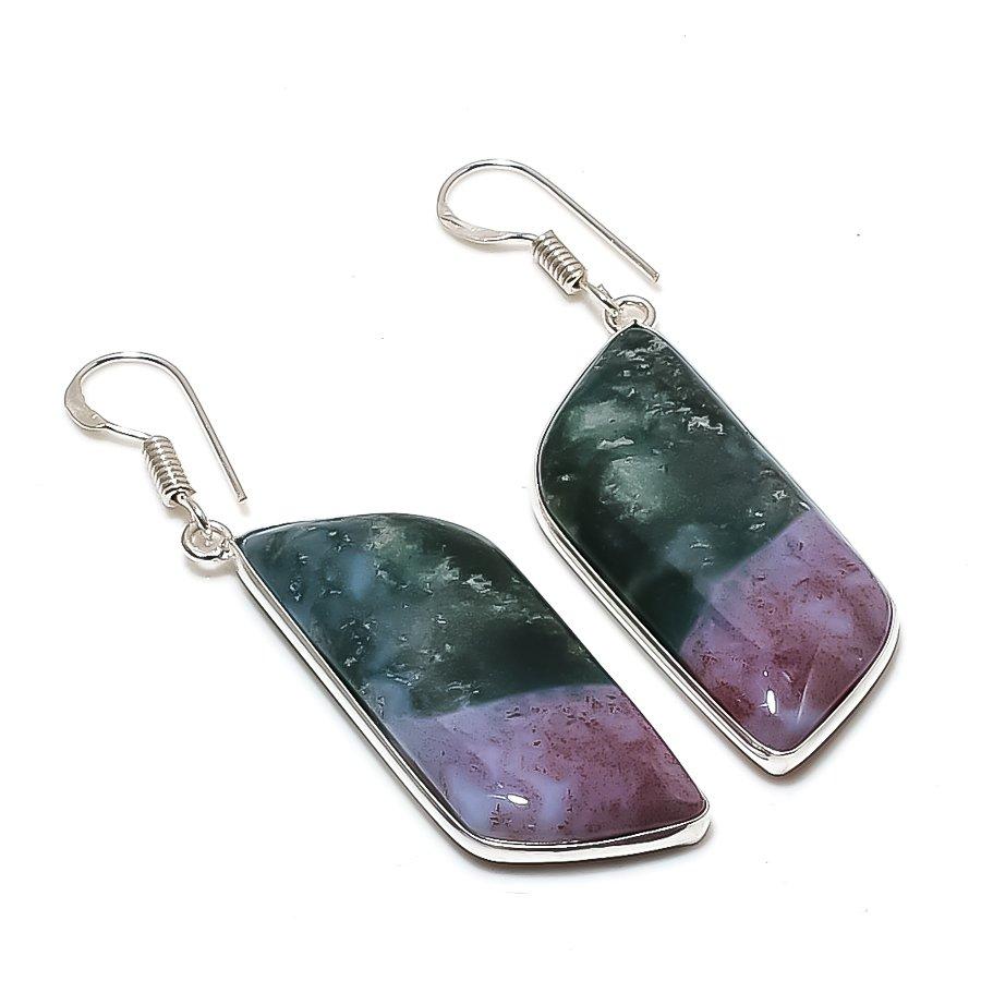 Natural Bloodstone Gemstone 925 Sterling Silver Jewelry Earring 2.25 AE-12366