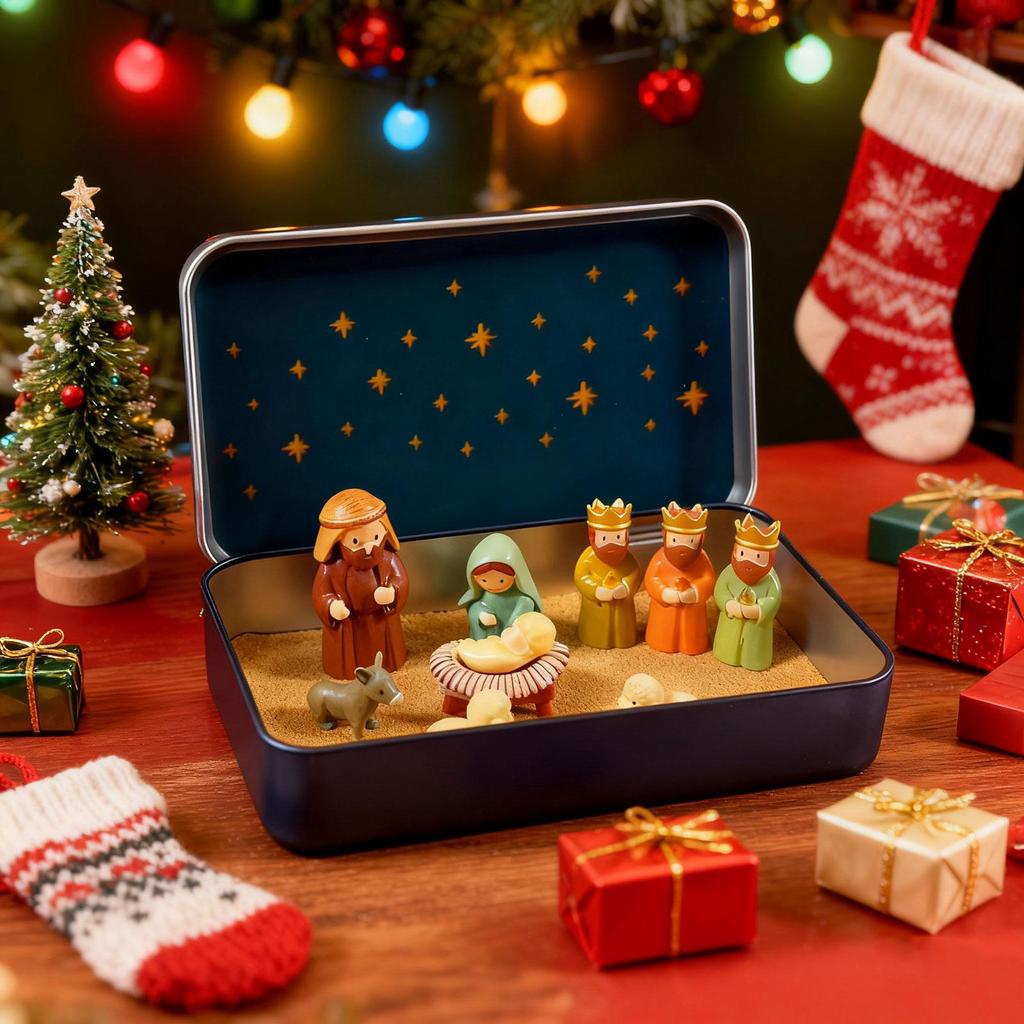 Christmas Nativity Decorations Nativity Set In A Tin Box Holy Family Jesus Birth Decoration For Home Office Bedroom Entrance