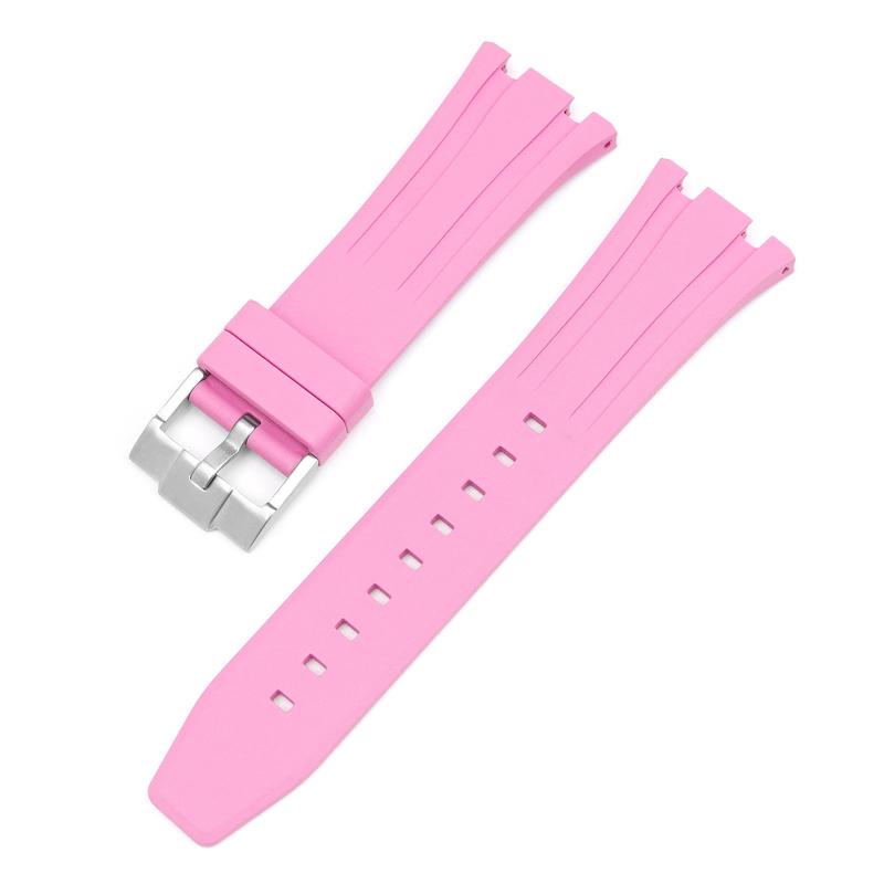 

26mm Soft FKM Fluoro Rubber Strap for AP Audemars Piguet Royal Oak 15400/15500/26331 Stainless Steel Butterfly Buckle Watch Band B рожевий