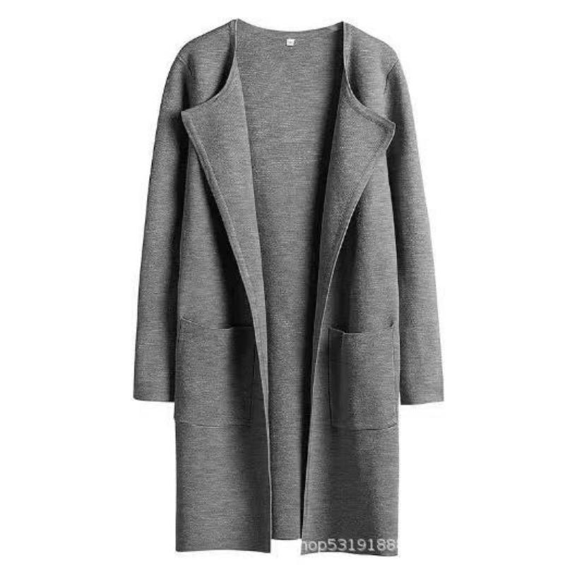 Woolen Coat Women's Flip Collar Large Pocket Long Sleeved Cardigan Solid Color Coat Warm and Loose Casual Top Commute New Fashion Autumn