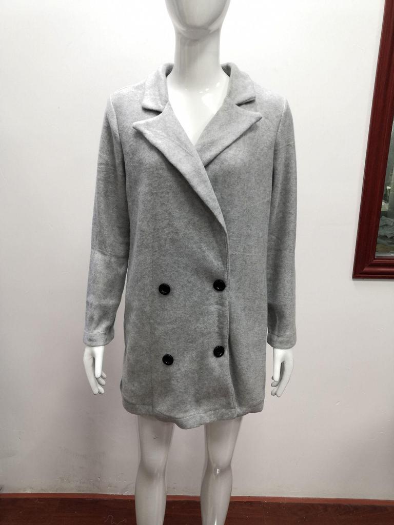 Women's Solid Color Double-Breasted Lapel Woolen Coat for Autumn/Winter 2025