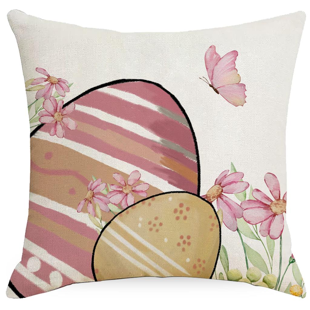 Pink Easter Printed Linen Pillow Case Spring Easter Egg Bunny Home Decoration Pillow Case Cushion