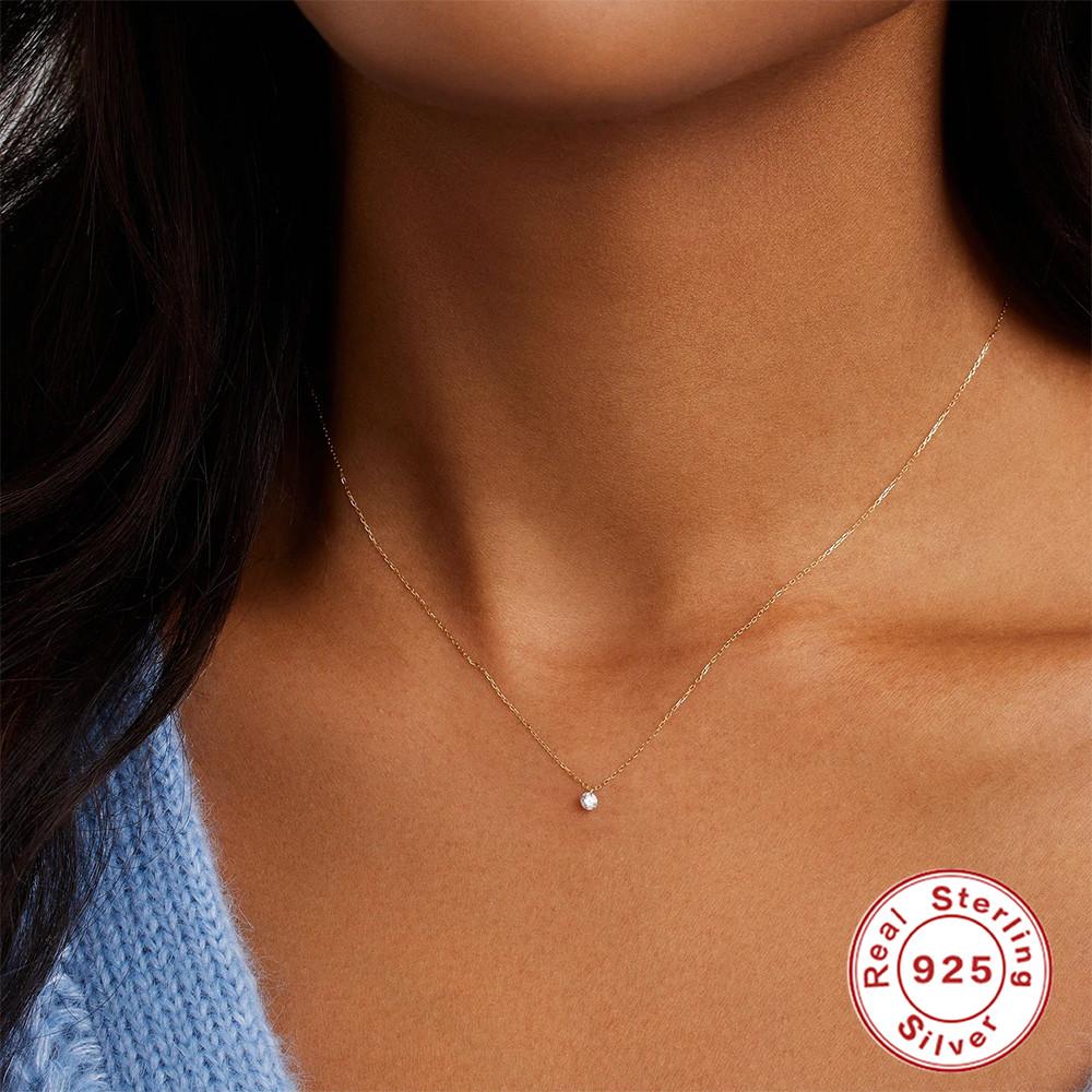Aide 925 Silver Korean Style Simple Round CZ Zircon Pendant Necklaces For Women Elegant Stackable Clavicle Chain Choker