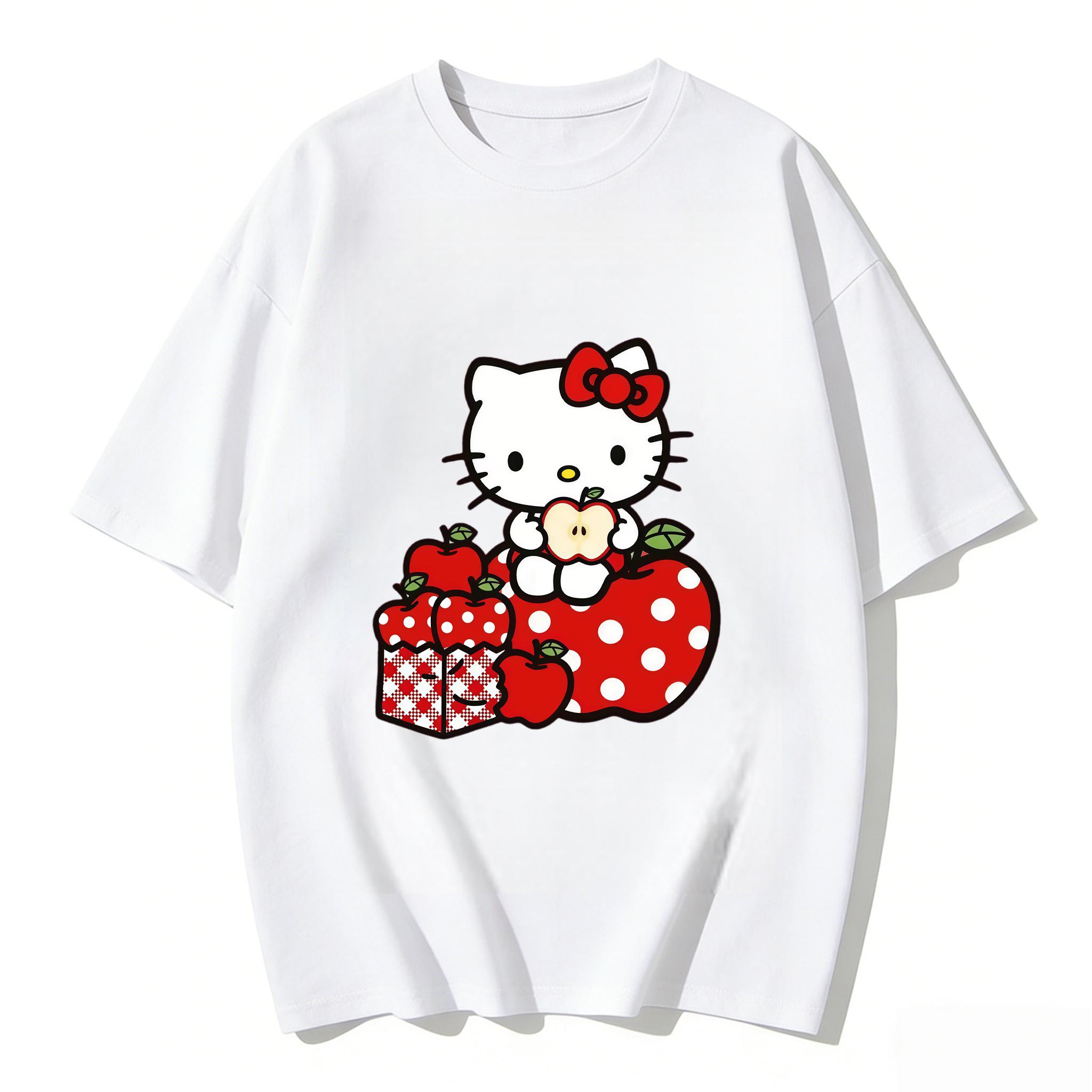 

Summer 2026 Hello Kitty Cartoon Pattern Printed Shortsleeved Pure Cotton Womens Tshirt Featuring A Sweet and Cute Girl Style S