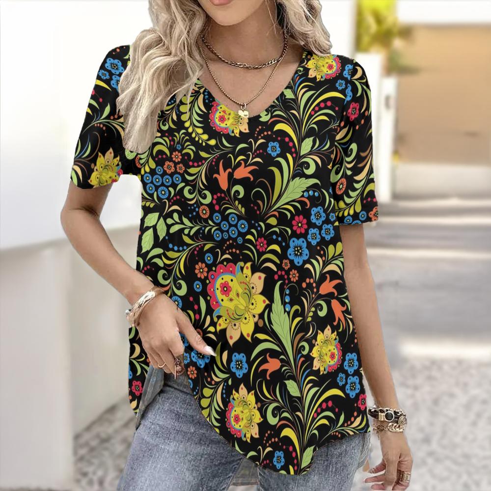 Summer Flower Rose 3D Print T-shirt Women Streetwear Casual T Shirts Y2k Tops Woman Harajuku V-Neck Tees Oversized Clothing