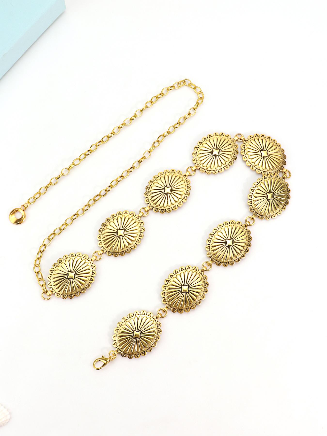 Этнический стиль, овальная поясная цепь: Женский ретро-пояс-аксессуар античная золотой