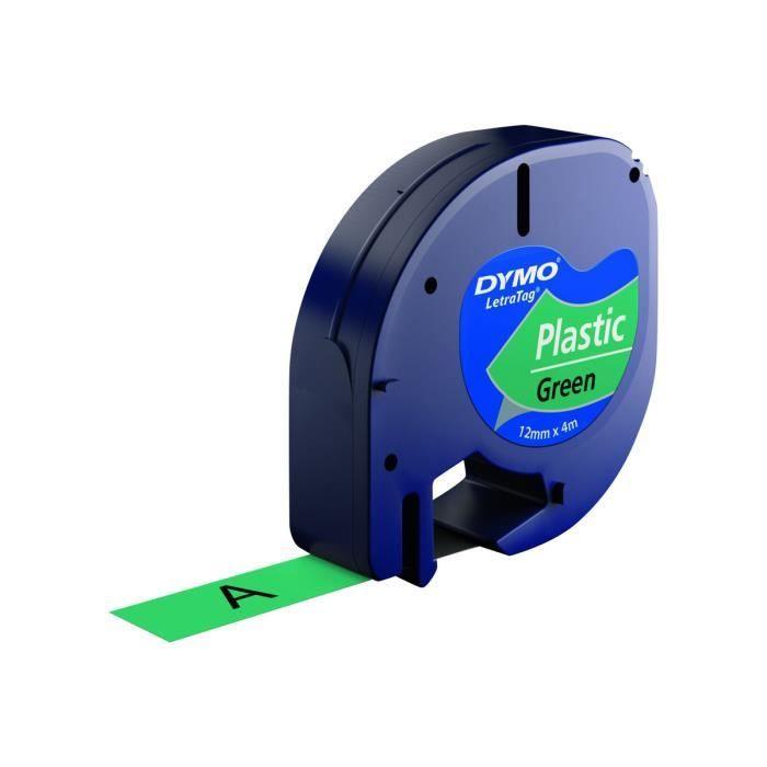DYMO LetraTAG Plastique noir sur vert Rouleau (1,2 cm x 4 m) 1 rouleau(x) ruban pour LetraTag LT-100H, LT-100T