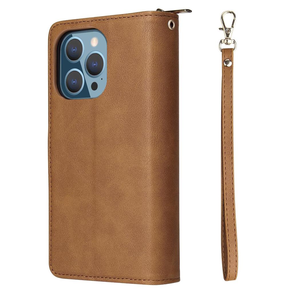 Apple iPhone 13/12 Mini Leather Case: Nine-Card Zipper Style for 14 Pro Max