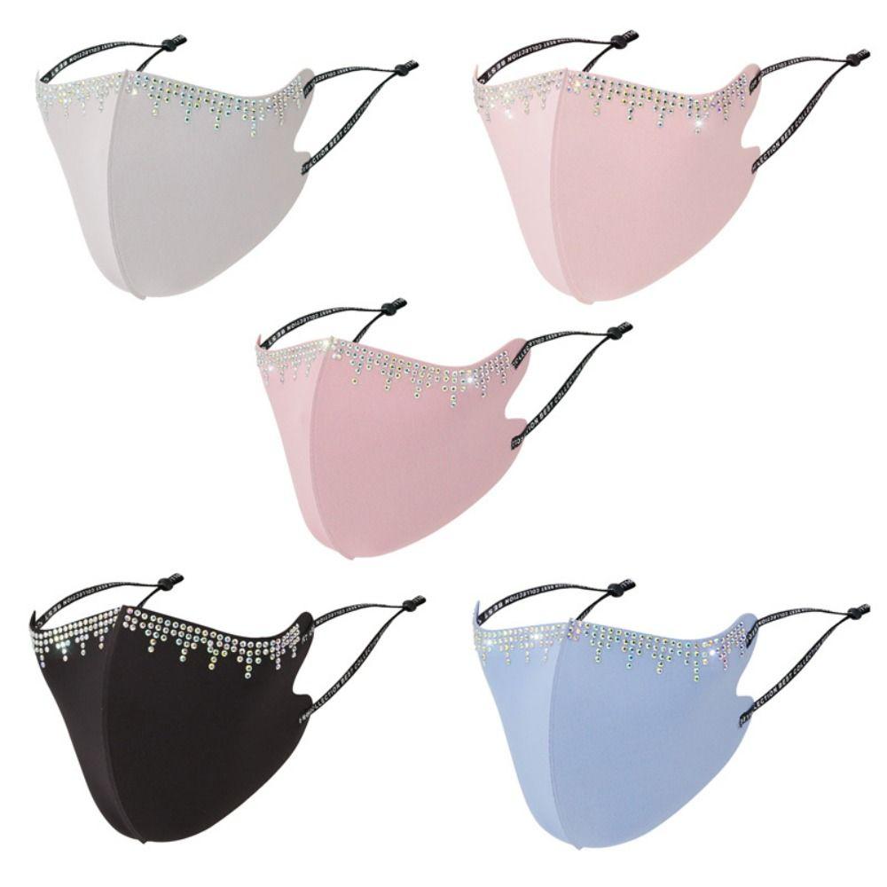 Washable Ice Silk Cloth Mask Rhinestone Riding Mask Crystal Ornaments Face Mask  Party Gif