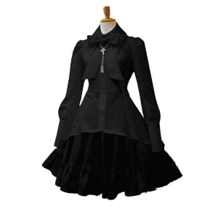 Vintage Gothic Two-Piece Dress with Large Lapel and Irregular Waist Bow