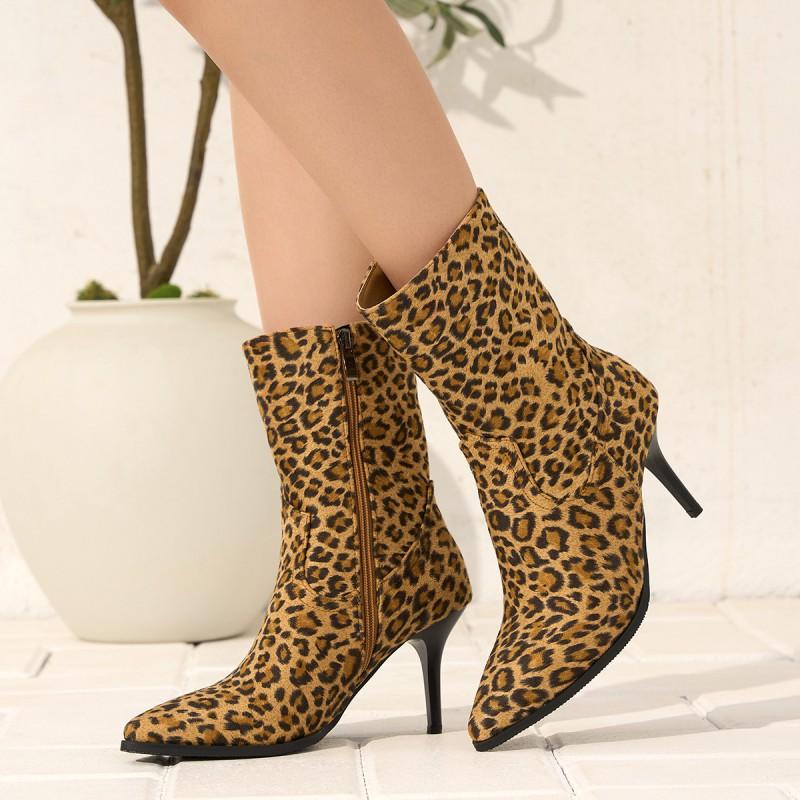 Womens Winter Pointed Toe Mid-Calf Fashion Boots With Side Zipper High Heel Size 40-43