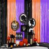 2pcs Orange Purple Black Metallic Tinsel Foil Fringe Curtains Photo Booth Props for Halloween Birthday Bridal Shower Holiday Party Decorations