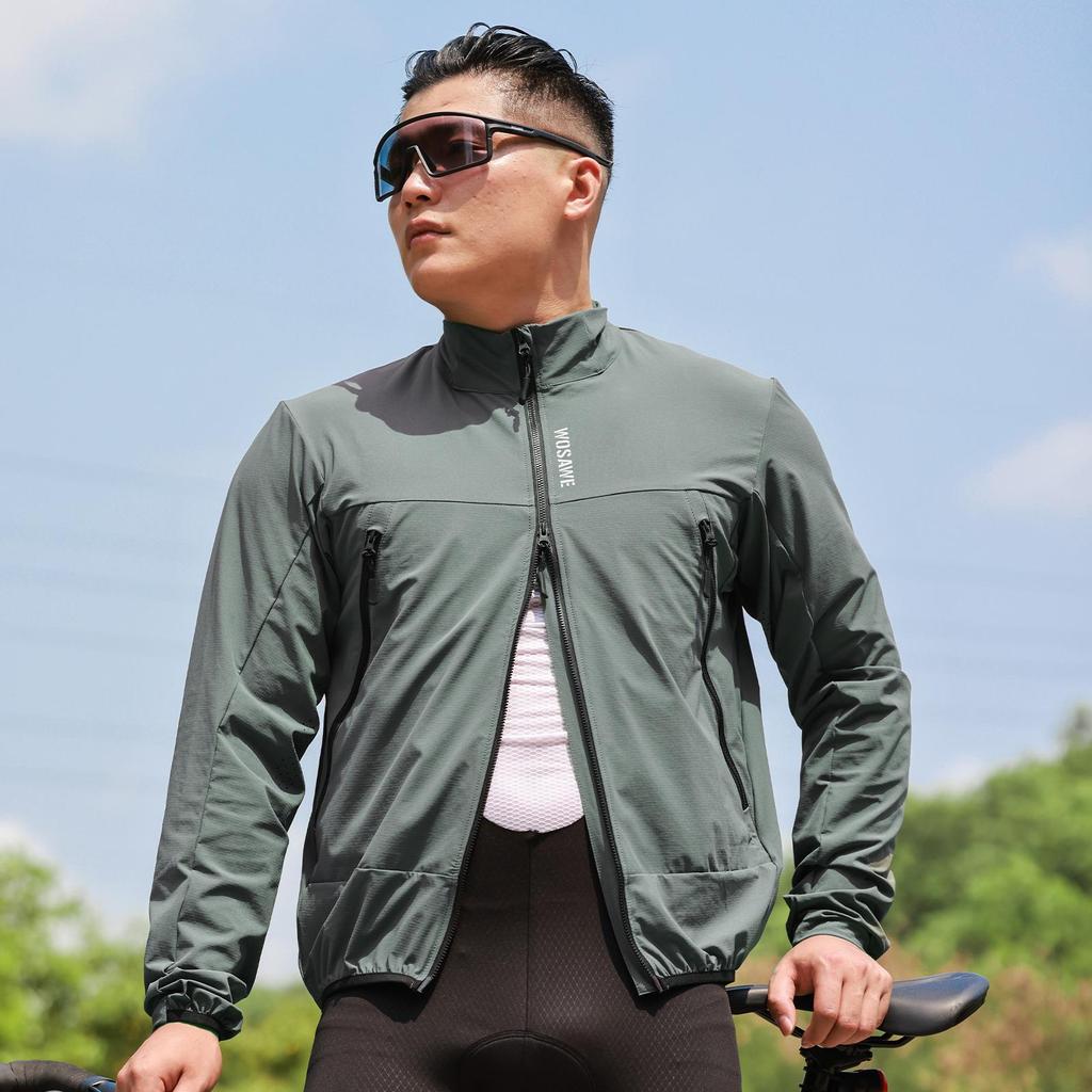 Wosawe Jaqueta Corta-vento Impermeável Respirável à Prova de Sol Refletiva para Ciclismo Esportivo de Estrada Montanha para Homens Mulheres