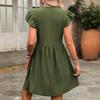 Women V Neck Ruffle Sleeve Short Sleeve Loose Fit Casual Holiday Dress Soft Lightweight Fabric Simple Solid Design