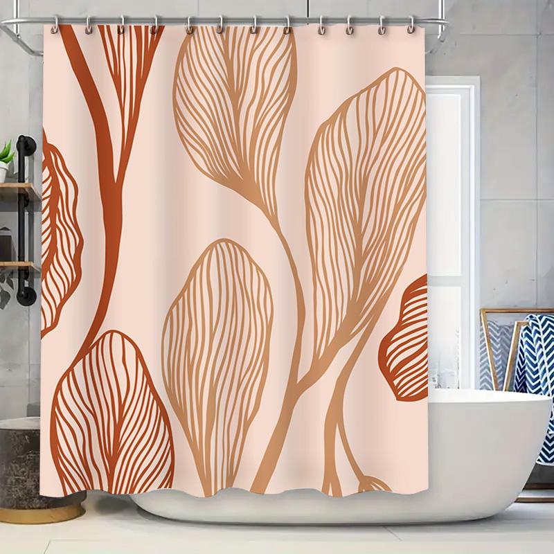 

Luxury Style Abstract Leaves Shower Curtain Set Bathroom Decor Red Gold Modern Print Shower Curtains With Rods (205X183Cm) W60H190(CM)-1 Pcs