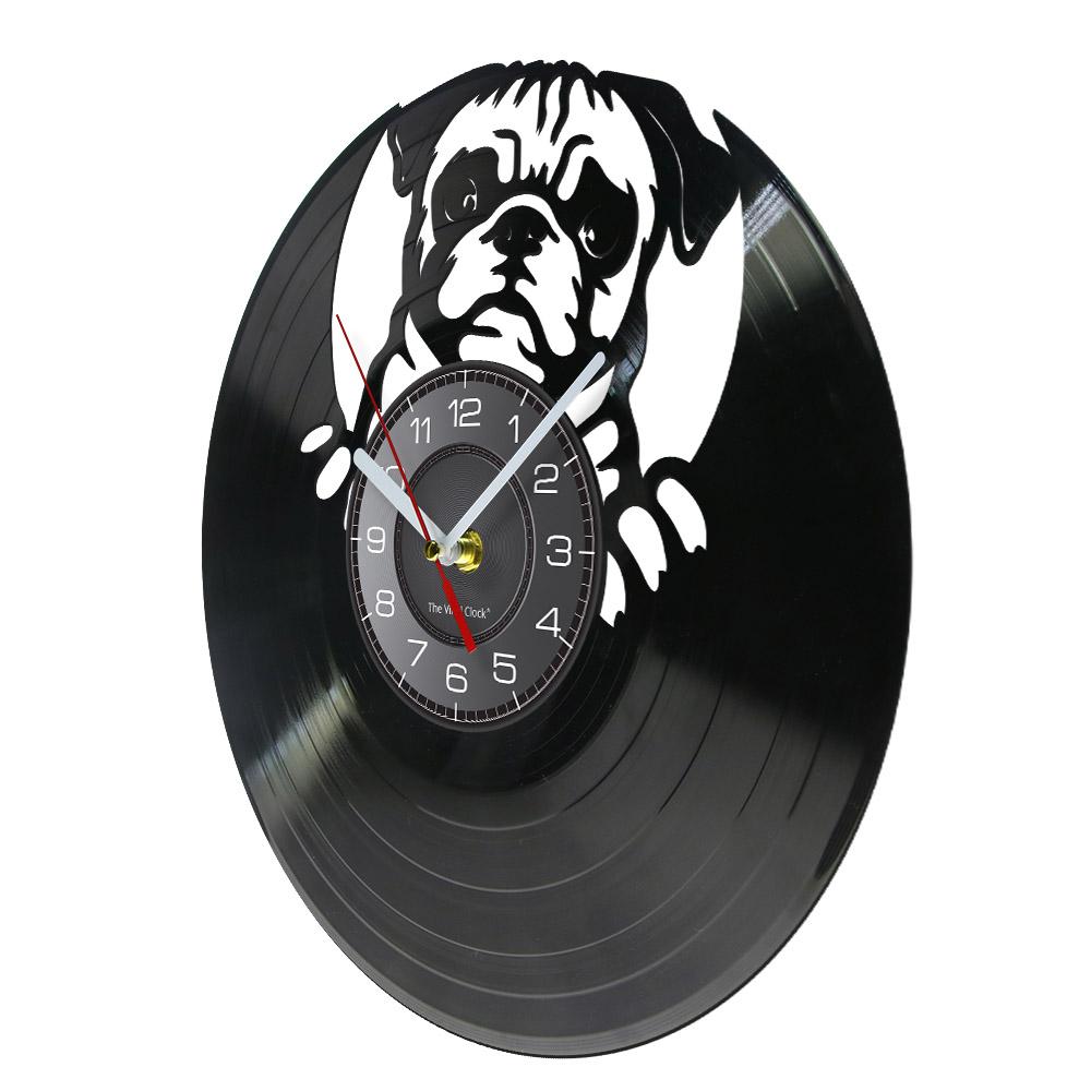 English Bulldog Wall Clock British Dog Breeds Vinyl Record Wall Clock Love My Bulldog Puppy Pug Pet Shop Wall Decor Clock Gift