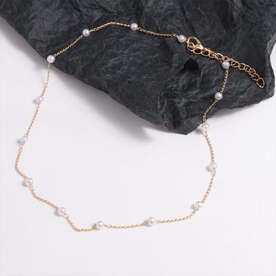 Koreański Styl Damski Łańcuszek na Szyję Łańcuszek z Koralików Krótki Naszyjnik na Obojczyk Naszyjnik Choker z Pereł Damski