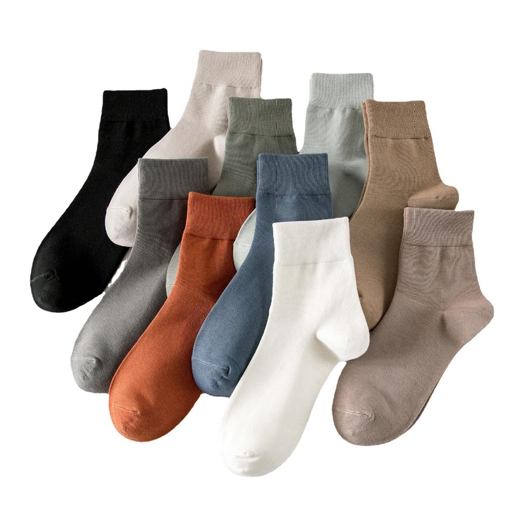 Men'S Cotton Socks, Sweat-Absorbing And Breathable Men'S Socks, Business Casual Versatile Solid Color Short Socks, Medium Tube Socks.