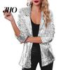 Sequin Outerwear Women's Jacket Shiny Open Front Blazer Evening Women Party Sparkly Long Sleeve Cardigan Coat with Pockets Elegant