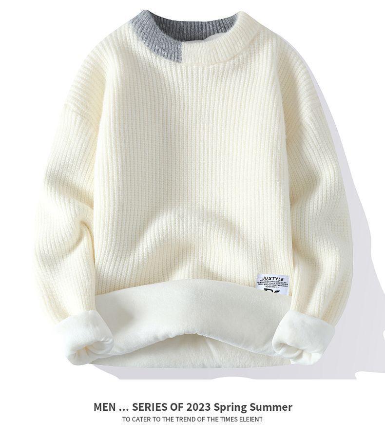 Men's Autumn/Winter Contrast Color Mock Neck Sweater: Trendy, Simple, and Handsome Knit Pullover