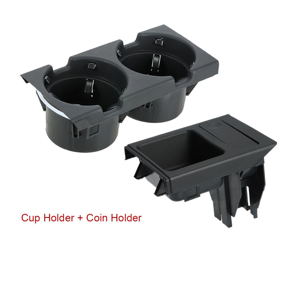

Car Front Center Console Drink Cup Holder + Coin Holder Tray for BMW 3Series E46 1998 2004 Black