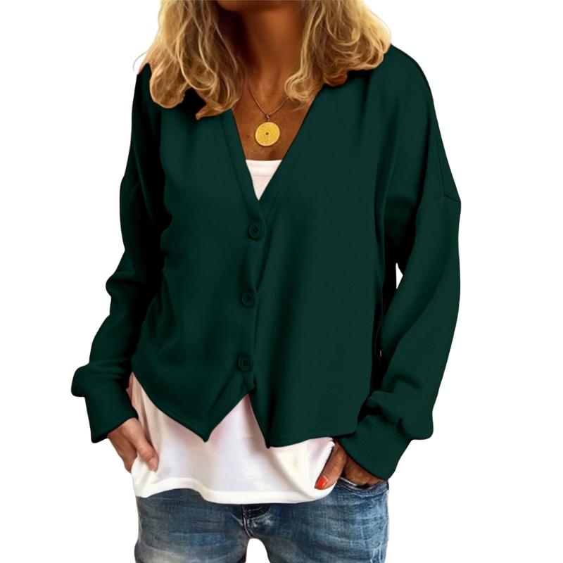 Minimalist Long Sleeve Button Down Knit Sweater Womens Lightweight Stretch Fabric Easy Layering Oversized Cardigan Coat