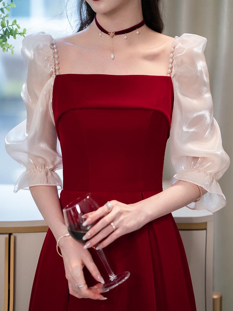 

Burgundy High-End Little Formal Summer Dress - Toasting Outfit or Daily Engagement Attire for Bride 2025 Small бордовый