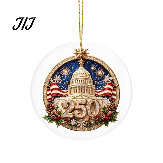 Office Christmas Holiday Decor 250th Anniversary Acrylic Hanging Ornament, Double Side Printed Festive Indoor Outdoor Seasonal Ornament for