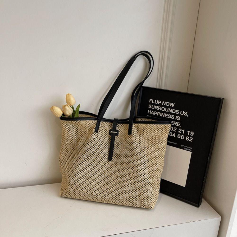 Boho Straw Tote Bag Summer Shoulder Bags Simple Woven Straw Bag for Women