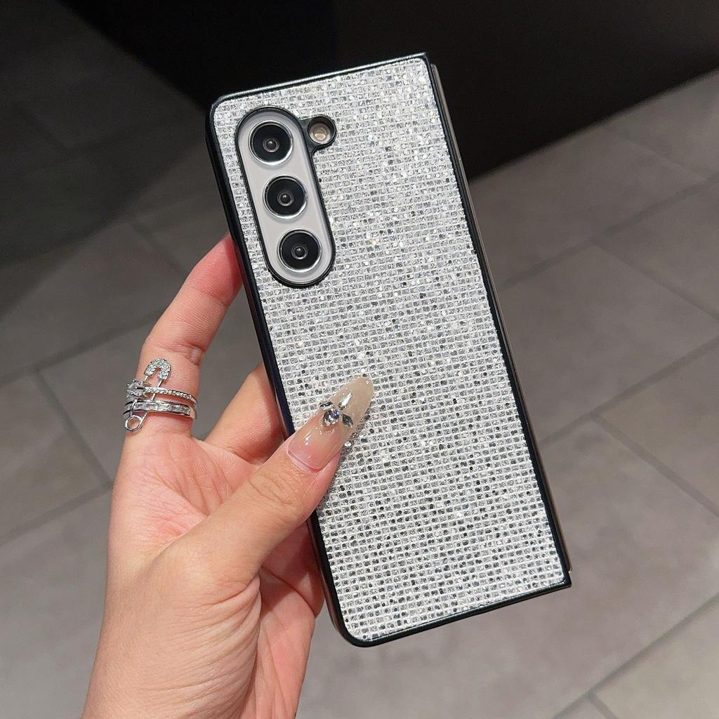 For Samsung Galaxy Z Fold6 5G Case Rhinestone Decor PU Leather Coated PC Phone Cover