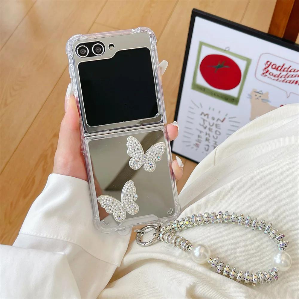 

Роскошный блестящий 3D-чехол-браслет с зеркалом для телефона Samsung Galaxy Z Flip 6 5 4 3 Flip5 Flip4 Flip3 5G, чехол-цепочка на запястье For Samsung Galaxy Z Flip 3