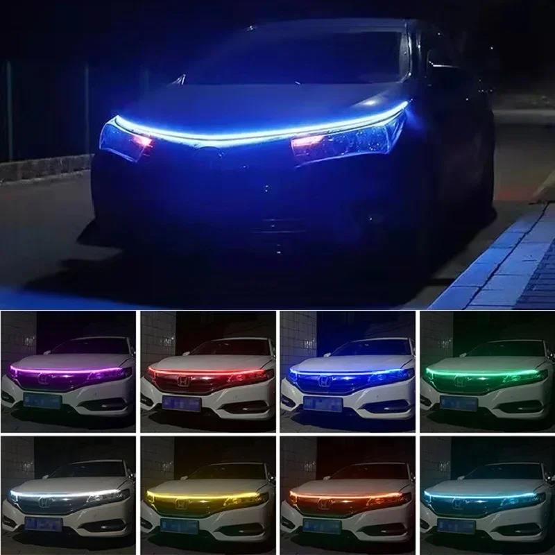 Led Car Hood Lights Universal Headlight Strip Fix Cuttable Car Decorative Atmosphere Lamps DRL Auto Daytime Running Lights Neon Lights 4