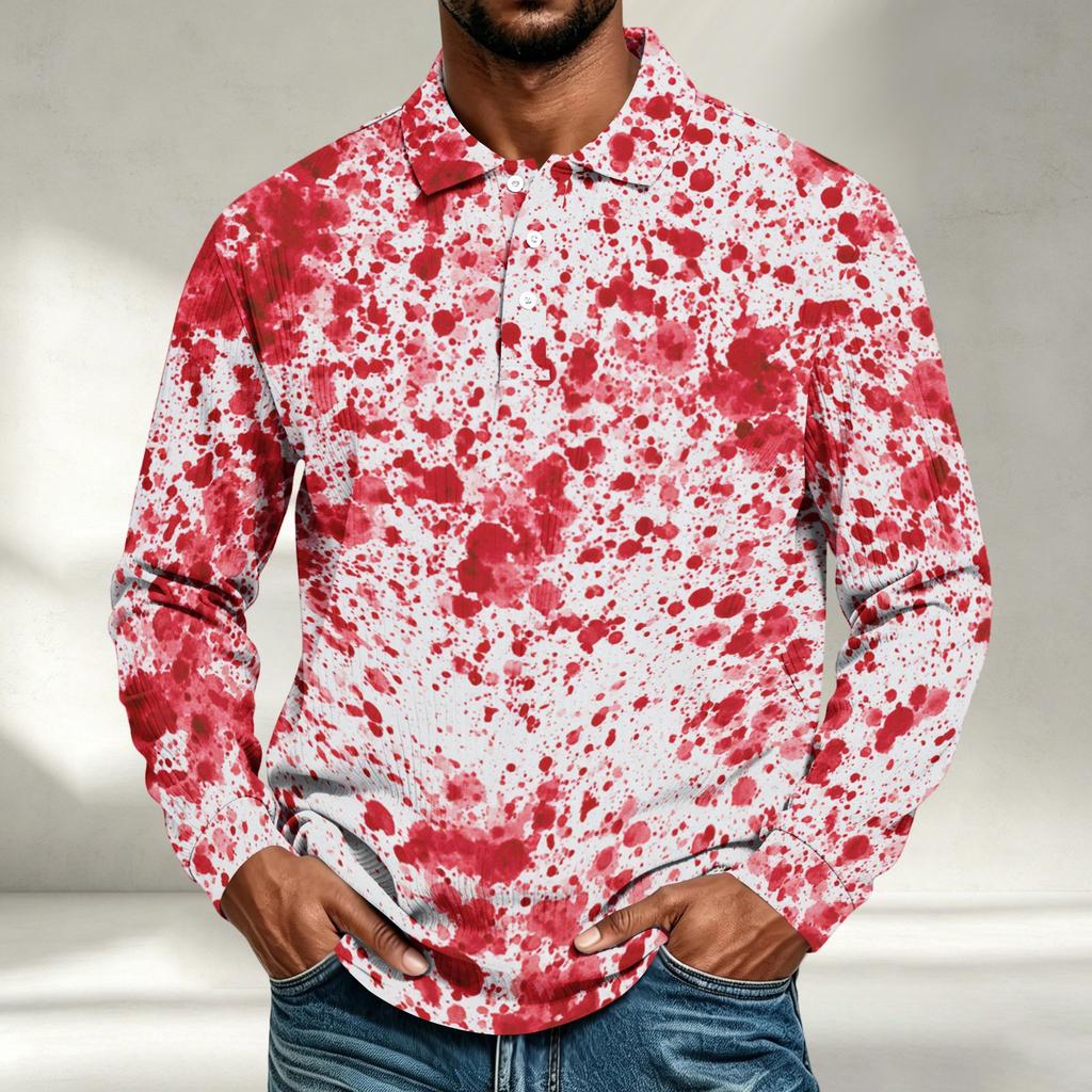 Men's Casual Halloween Printed Long Sleeve Shirt Loose Fit Top