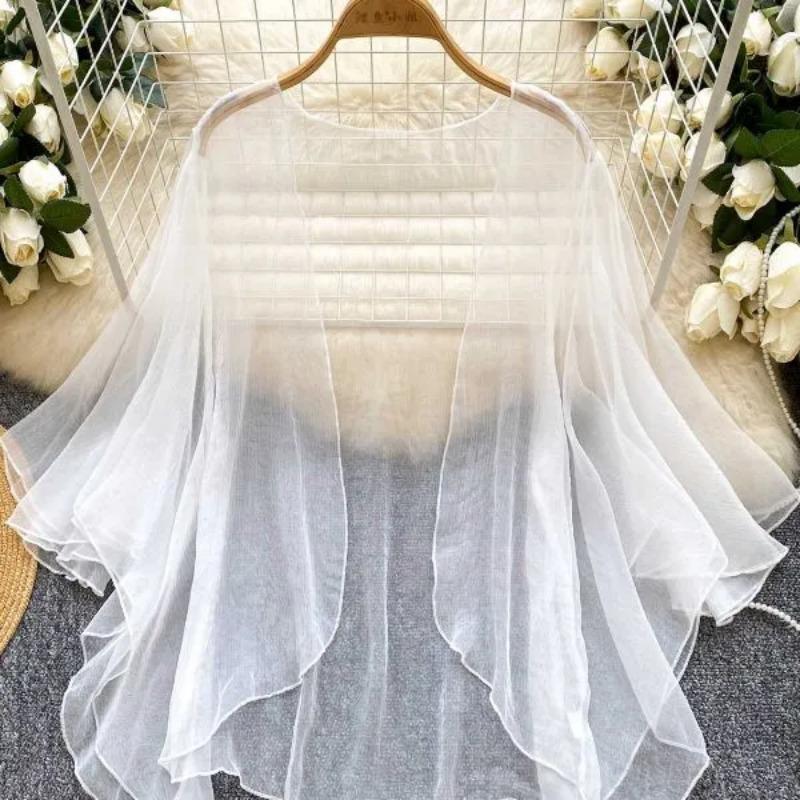 Women's Beach Cover Up Sheer Chiffon Flare Sleeve Top