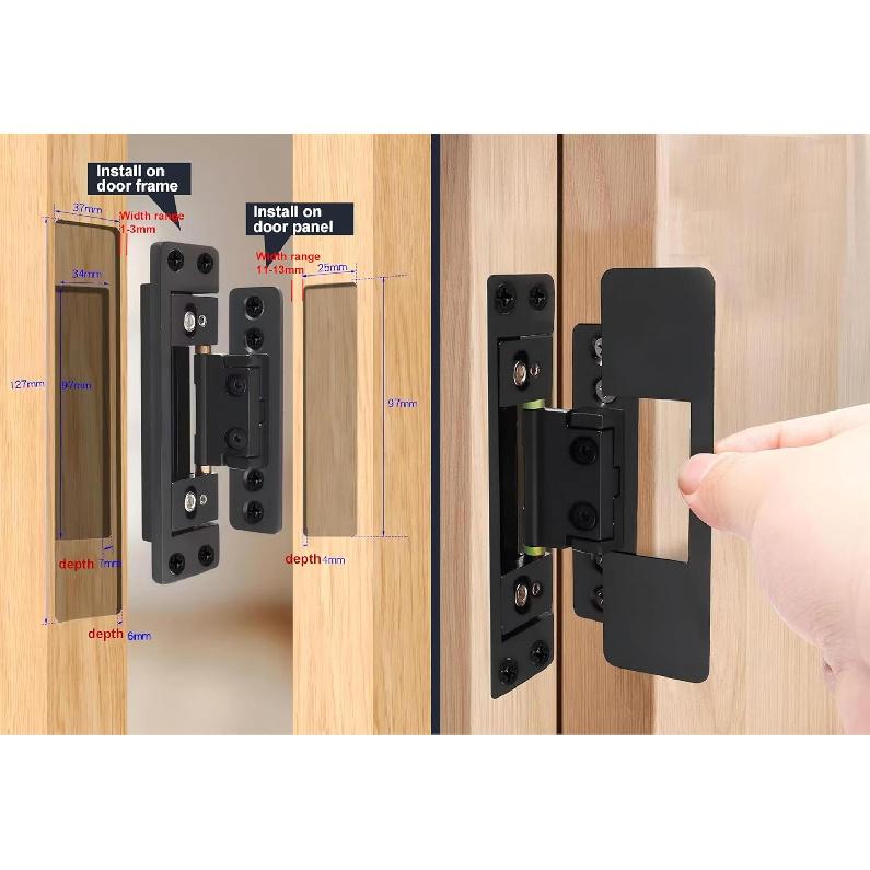 Hidden Door Hinges, Ultra-Thin Concealed Design, 110 Lb Load Capacity, 100 Degree One-Way Opening, Silent Operation Adjustable Hinges,Zinc Alloy,