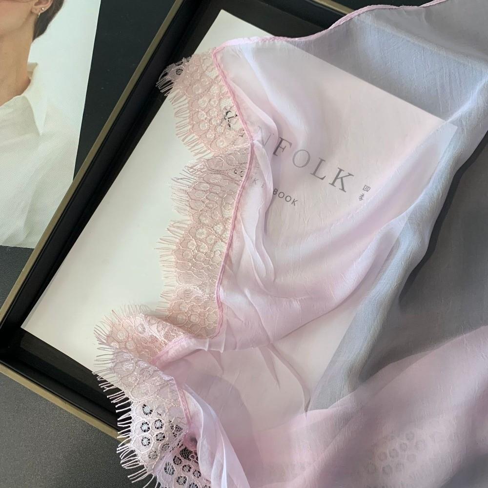 Lace Trimmed Lace Splicing Scarf Thin Beach Shawl Wraps Elegant Chiffon Scarf