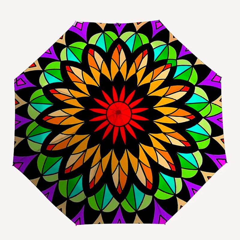 1pc Colorful Mandala Pattern Automatic Folding Umbrella - Portable 3-Fold Design, 8-Bone Iron Frame Outdoor Umbrella, Ideal Gift for Fans, Travelers,
