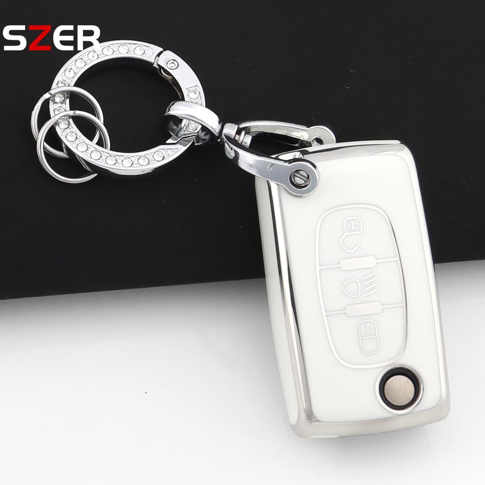 New Pink Tpu Car Key Case Cover Keychain Fob Shell For Citroen C2 C3 C4 C5 C6 Xsara Berlingo For Peugeot 207 307 308 407 607 807