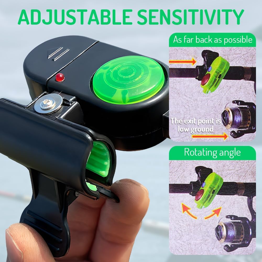 Fishing alarm with LED light, 2025 new high-sensitivity electronic fishing alarm indicator, rod bite bell sound detection