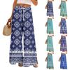 Women Summer Boho Palazzo Pants High Waist Wide Leg Printing Casual Trousers With Pockets