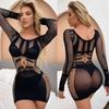 Sexy Lingerie Fishnet Dress Hollow Out Mesh Hot Bodycon Dress Women Transparent Lace Sexy Babydolls Sleepwear Night Dress