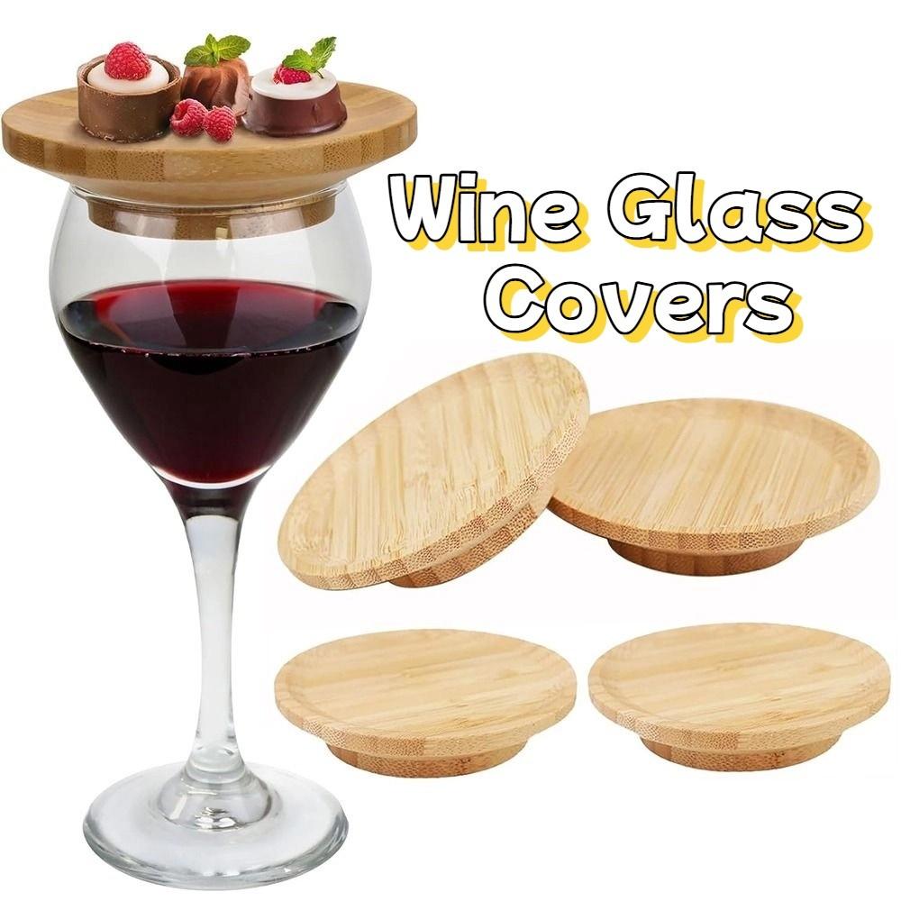 4Pcs Creative Wine Glass Topper Leakproof Wooden Red Wine Lid Wine Glass Covers  Restaurants