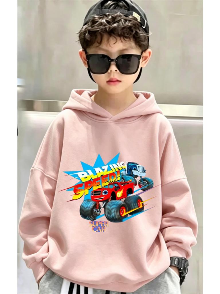 Autumn/Winter Fun Monster Machine Pattern Children's Hooded Sweatshirt Warm Hooded Sweater