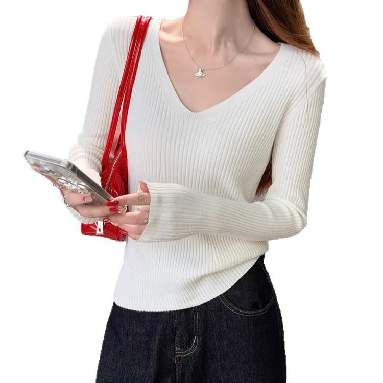 V-neck Sweater Women's Autumn and Winter High-end Knitted Sweater New Autumn Slim and Thin Inside