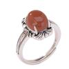 Adjustable Open Ring Women Men Vintage Floral Design Copper Jewelry With Red Agate Oval Cabochon