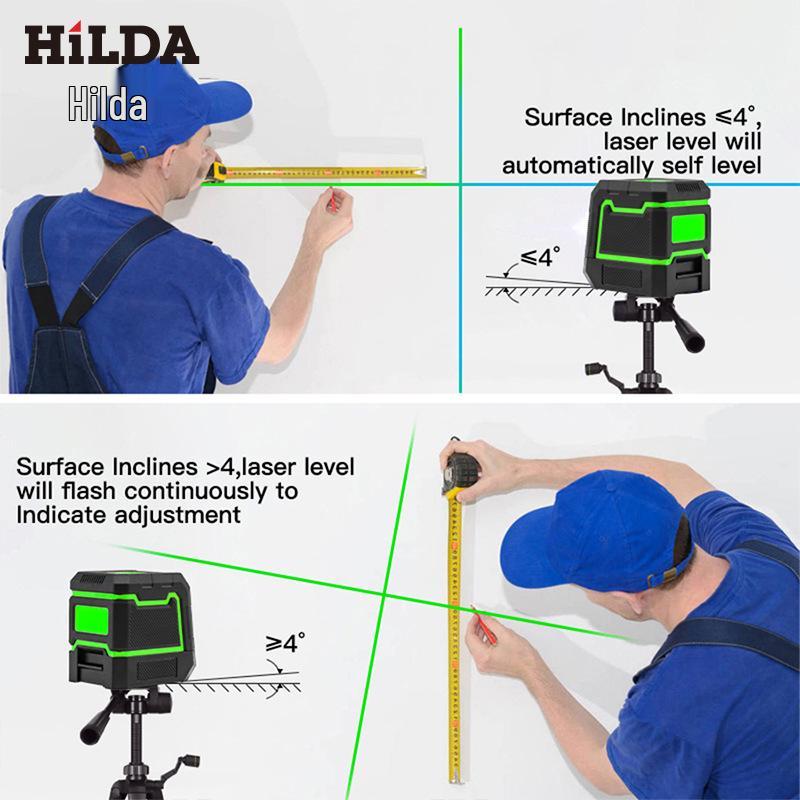 Compact 2-Line Laser Level with Automatic Green Light Projection for Precision Surveying