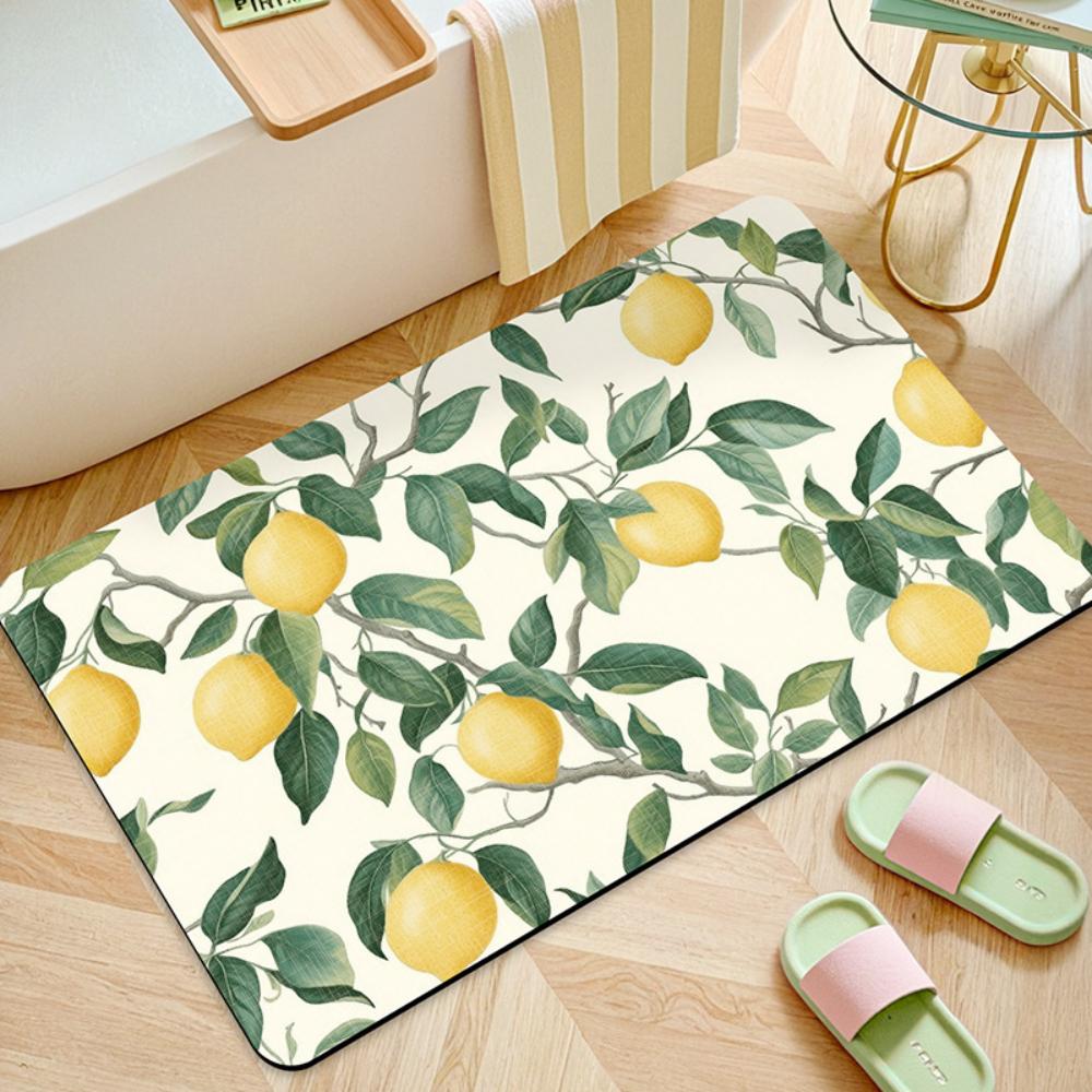 Cartoon Strawberry Cherry Fruits Pattern Diatom Mud Bathtub Mat Absorbent Non-slip Strawberry Bath Rug Modern Floor Mat