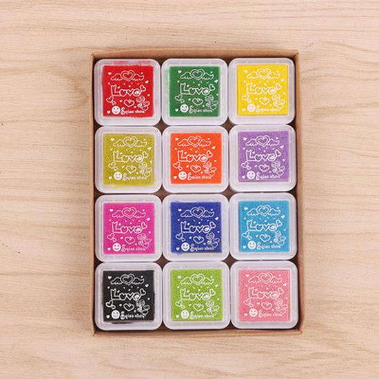 Washable Finger Paint Ink Pad Set - 12 Primary Colors, 24 Total, for Young Children & Students